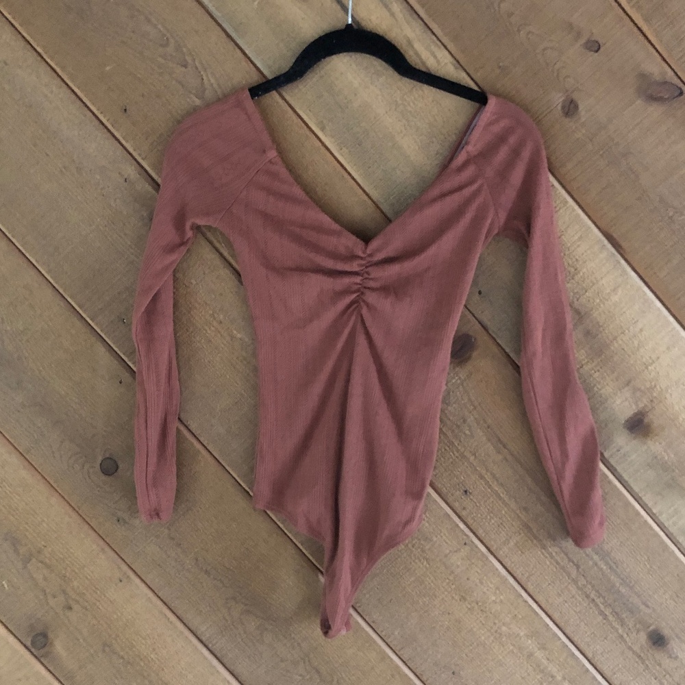 Majorelle Long Sleeve Pointelle Knit Bodysuit Alby Brown Sugar, Size XS